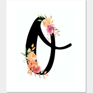 Letter O With Watercolor Floral Wreath Posters and Art